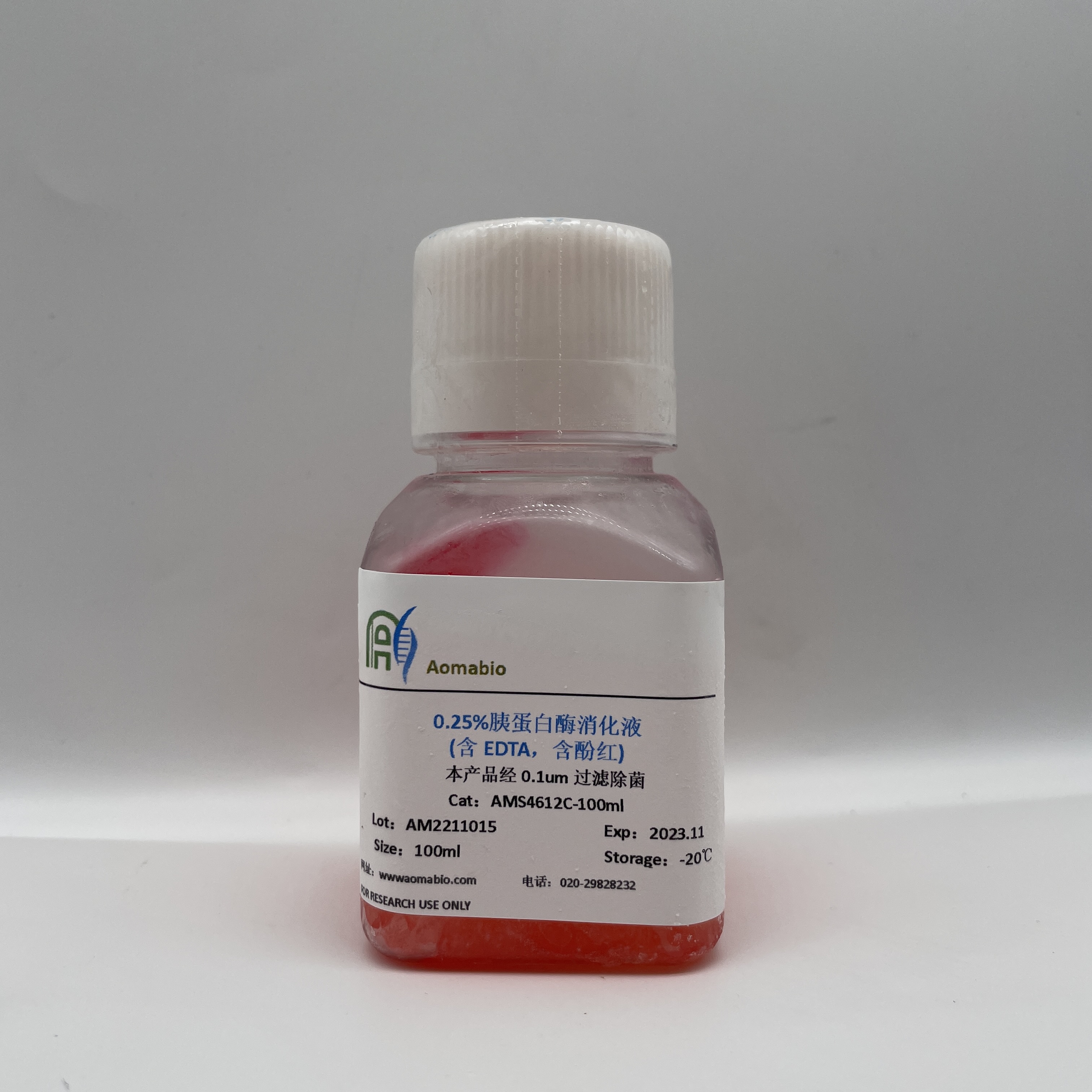 0.25%胰蛋白酶消化液（含EDTA，含酚紅）  AMS4612C-100ml